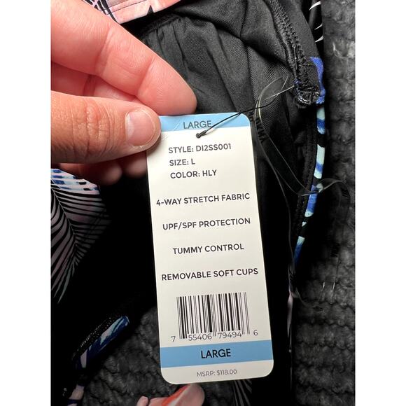 DKNY tummy control floral halter swimsuit womens large tropical vacation travel - Picture 4 of 8